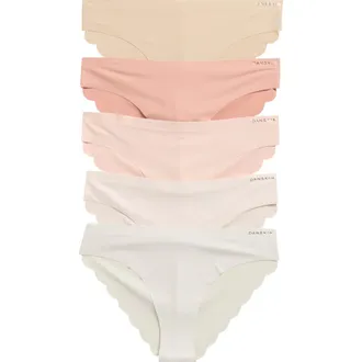 Danskin Set of 5 Assorted Scallop Edge Tangas in Golden Husk/Cw/Ss/Ia/Ah at Nordstrom Rack, Size Medium