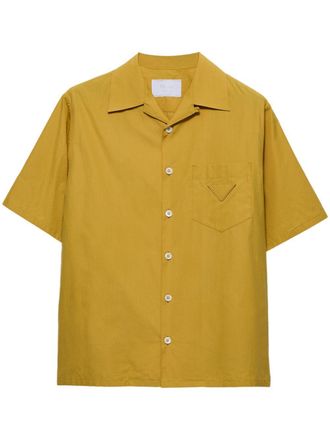 Prada logo-patch bowling shirt - men - Mother of Pearl/Cotton - L - Yellow