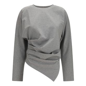 Ganni Top de Algod&oacute;n El&aacute;stico Asim&eacute;trico Drapeado - Tops - Mujer - Gris - M