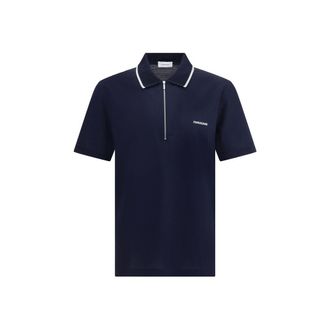 Ferragamo Mens Zipup Polo Shirt - Dark Blue Cotton - Size Small