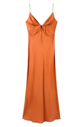 Mango Vestido Victoria Satin Maxi Dress in Orange at Nordstrom, Size 10