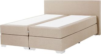 Beliani Cama Continental Doble 160 X 200 Cm Tapizada En Tela Beige Con Colch&oacute;n De Muelles Embolsados President
