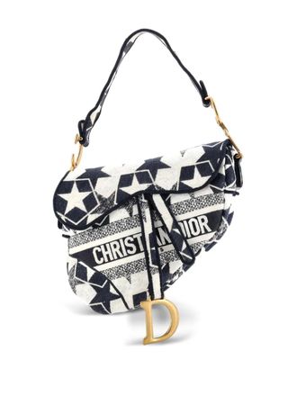 Dior Saddle Bag Logo Embroidered Canvas Medium shoulder bag - Zwart