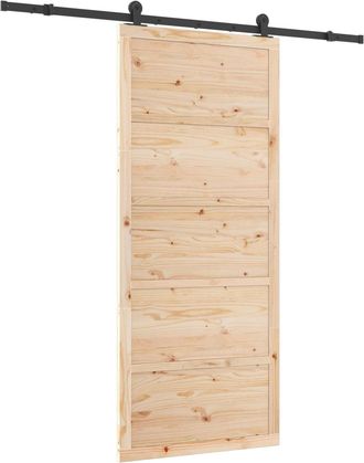 vidaXL Puerta Corredera 100 X 208 Cm Madera De Pino Maciza Natural Vidaxl