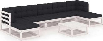 vidaXL Set Muebles Jard&iacute;n Con Cojines 8 Pzas Madera Maciza Pino Blanco Vidaxl
