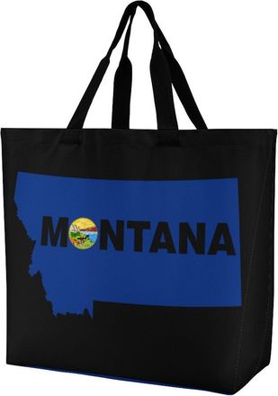 Generic Montana1 State Map Flag Large Reusable Shopping Bag Lightweight Foldable Tote Bags Washable Shoulder Handbag