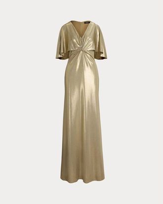 Lauren Ralph Lauren Womens Lauren Ralph Lauren Gown Gold Foil Twist Front Cape Overlay GBO980