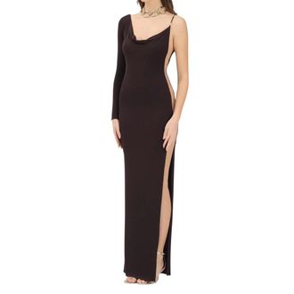 Elisabetta Franchi Party Dresses, female, Brown, Size: XS Abito lungo monospalla