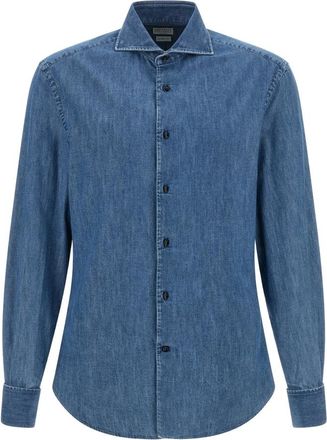 Brunello Cucinelli Denim Shirt - Heren - Spijkeroverhemden - Blauw - XL - Denim - Overhemden