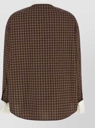 Marni embroidered check cotton scarf collar oversized shirt