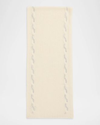 Sofiacashmere Crystal-Embellished Cable-Knit Cashmere Scarf