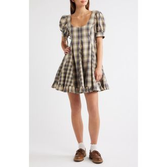 Damson Madder Sabina Plaid Mini Godet Dress in Cardamon at Nordstrom, Size 10