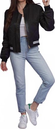 Fate Quilted Varsity Bomber Jacket In Black