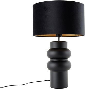 QAZQA Dise&ntilde;o L&aacute;mpara De Mesa De Dise&ntilde;o Negra Con Pantalla De Terciopelo Negro Con Dorado 35 Cm - Alisia Cer&aacute;mica /terciopelo Redonda Adecuado Para Led Max. 