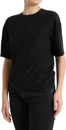 Dolce & Gabbana Womens Black Silk Round Neck Short Sleeve Blouse Top Elastane