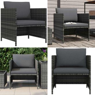 vidaXL Divano da Giardino con Cuscini Grigio in Polyrattan - Poltrona da giardino - Rattan PE