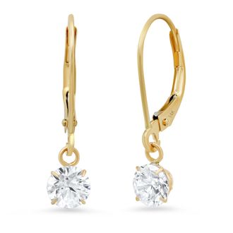 MAX + STONE 14k Yellow or White Gold Leverback Cubic Zirconia Dangle Earrings 5mm to 10mm