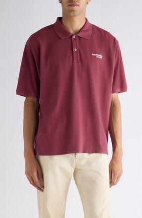 Acne Studios Egnes Logo Cotton Piqu&eacute; Polo in Maroon Red at Nordstrom, Size X-Large