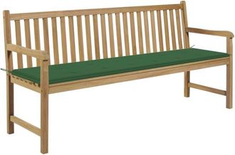 vidaXL Banco De Jard&iacute;n Madera Maciza Teca Con Coj&iacute;n Verde 175 Cm Vidaxl