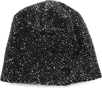 Maison Michel Black Sequin Embellished Beanie Cap