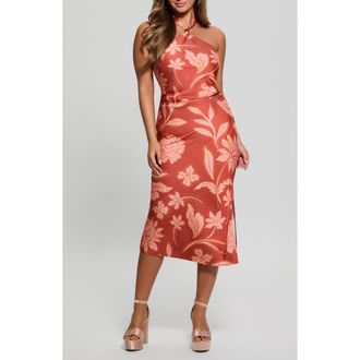 Guess Marsha Halter Satin Cocktail Dress in Canyon Blossom Print at Nordstrom, Size 12