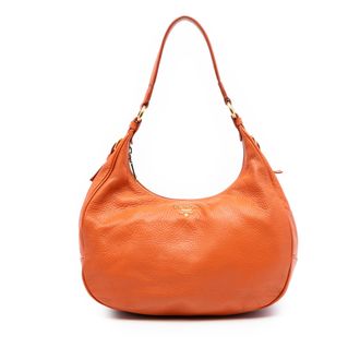 Prada Tweedehands Vitello Daino Zip Top Hobo