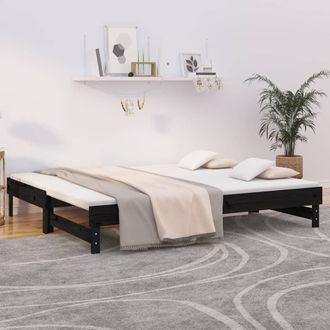 vidaXL Sof&aacute; Cama Extra&iacute;ble Madera Maciza De Pino Negro 2x(100x200) Cm Vidaxl