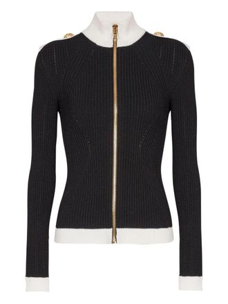 Balmain Zipped Turtleneck Knit Cardigan