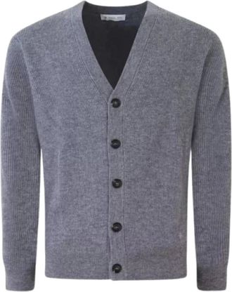 Manuel Ritz Cardigan in Lana a Coste Inglesi - - Knitwear - Uomo - Grigio - S
