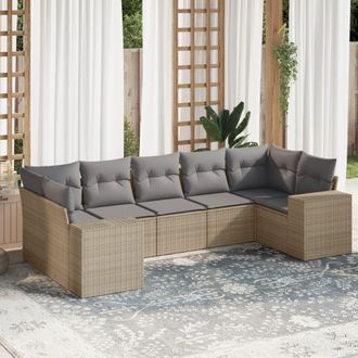 vidaXL Vidaxl - Set Sof&aacute;s De Jard&iacute;n 7 Piezas Y Cojines Rat&aacute;n Sint&eacute;tico Beige