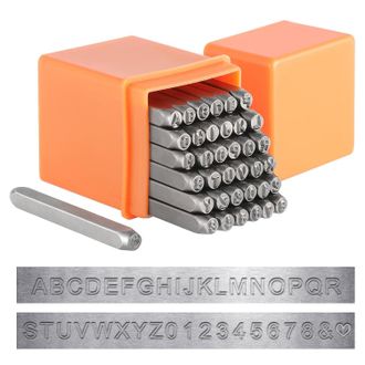 OEM Juego De 37 Punzones Met&aacute;licos De 3 Mm Para Estampar N&uacute;meros Y Letras (az 0-9 Y S&iacute;mbolo De Coraz&oacute;n) Para Estampar Metal, Joyer&iacute;a, Cuero Y Madera