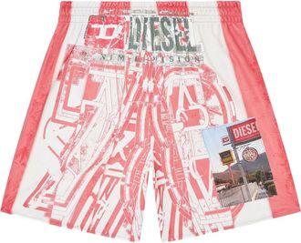 Diesel Rode Grafische Taille Shorts met Elastische Koord - Heren - Korte Broeken - Veelkleurig - L - Korte Broeken