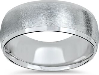 Pompeii3 Mens 14K White Gold 8mm Beveled Wedding Ring Band Brush Size Selectable