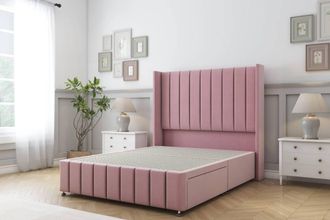 Sloomy Melbourne Plush Divan Base No Drawers-54 Wingback 12 Footboard in Pink | Size: Double