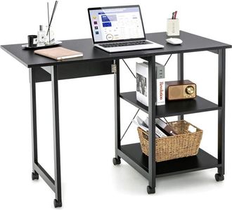 Costway Costway Escritorio Plegable Para Ordenador, Carro De Ordenador Con Almacenamiento, Mesa De Trabajo Con 6 Ruedas, Escritorio Compacto Para Casa Oficina
