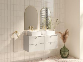 Vente-Unique Mobile bagno sospeso con lavabo da appoggio quadrato Beige 120 cm - LAVENA