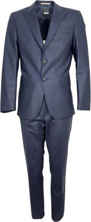 HUGO BOSS Slim Fit Kostuum met Micropatroon - Heren - Business pakken - Blauw - S - Wol - Kostuums