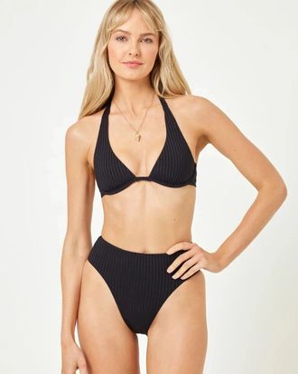 L*Space L*Space Savannah Bikini Bottom Women Black Stretch High Waist Swimwear JZZ933