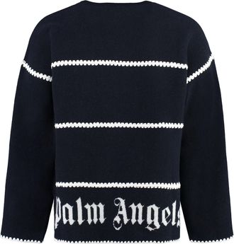 Palm Angels Mens Knit Wool Blend Pullover Blue Viscose Sweatshirts Sweater