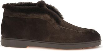 Santoni Womens Ankle Boots Suede Shearling Dark Brown Upper: Calf Leather