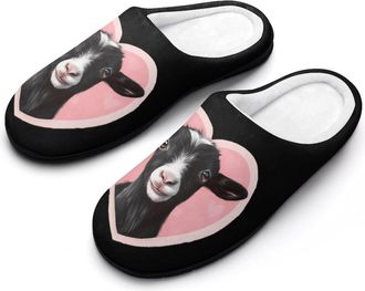 Generic Black Goat in Love Slippers Men Winter Warm Cotton Anti-Slip Indoor Slip-Ons House Shoes