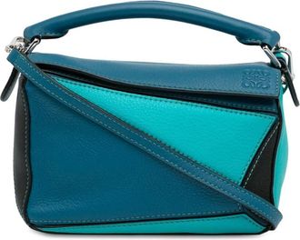 Loewe Pre-owned Handbags, female, Blue, Size: ONE SIZE Pre-owned Mini Tricolor Puzzle Satchel