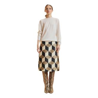 Cynthia Rowley Art Deco Zijde Wol Midi Rok - Dames - Midirokken - Veelkleurig - XS - Wol - Rokken
