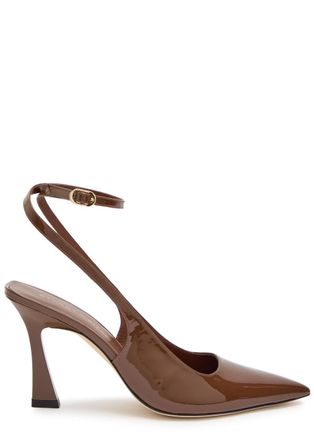 Stuart Weitzman Stuart Weitzman Vinnie 85 Patent Leather Slingback Pumps - Brown