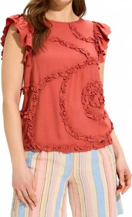 FDJ Embellished Flutter Sleeve Top In Coral Rose