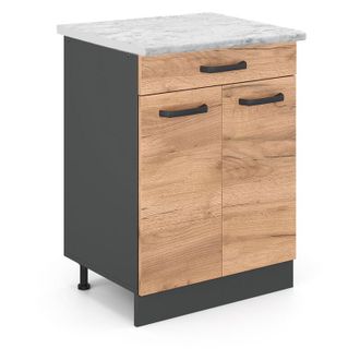 Vicco Mueble Bajo De Cocina R-line, Roble Dorado, 60 Cm Et M&aacute;rmol