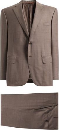Canali Siena Regular Fit Brown Windowpane Check Wool Twill Suit at Nordstrom, Size 54