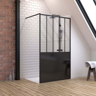 Aurlane Aurlane - Pack Mampara De Ducha 120x200cm Negro Mate + Plato De Ducha Alicatable 80x120cm Recortable