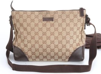 Gucci Brown Canvas Leather Shoulder Bag (Pre-Owned)