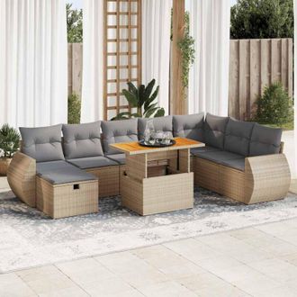 vidaXL Set Sof&aacute;s Jard&iacute;n Y Cojines 9 Pzas Rat&aacute;n Sint&eacute;tico Acacia Beige Vidaxl